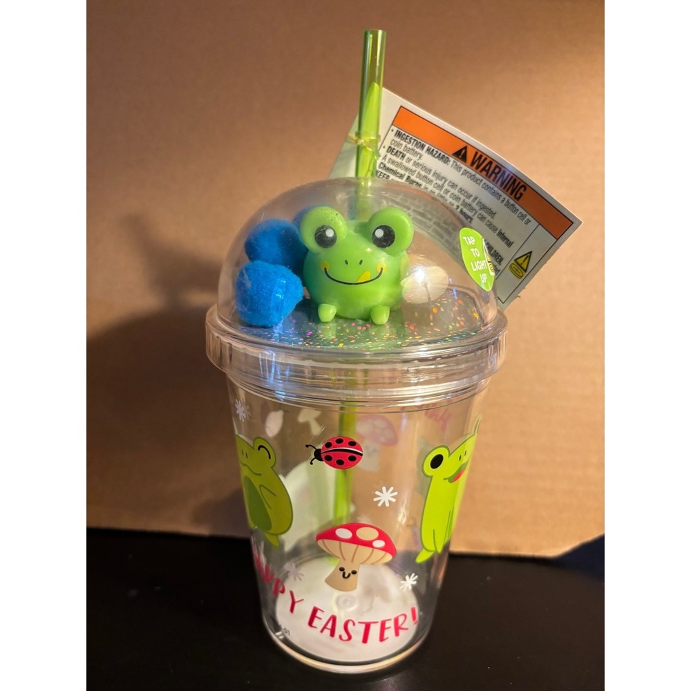 Keroppi Light-Up Straw Tumbler Cup Kids Frog Dome Lid Glitter NEW